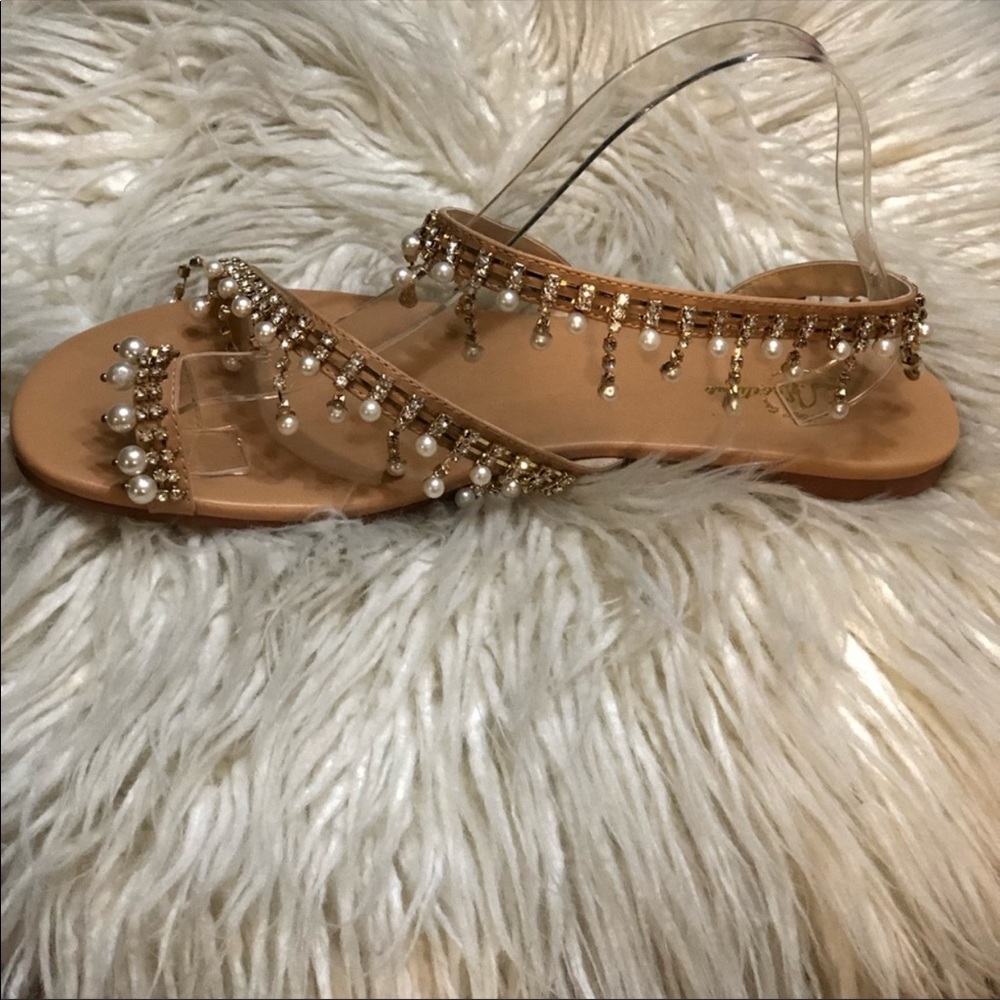 Boho Crystal Diamond Pearl Fringe Sandals - Picture 2 of 6